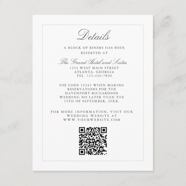 Classic Simple Elegance Wedding Info - Details Enclosure Card (Front)