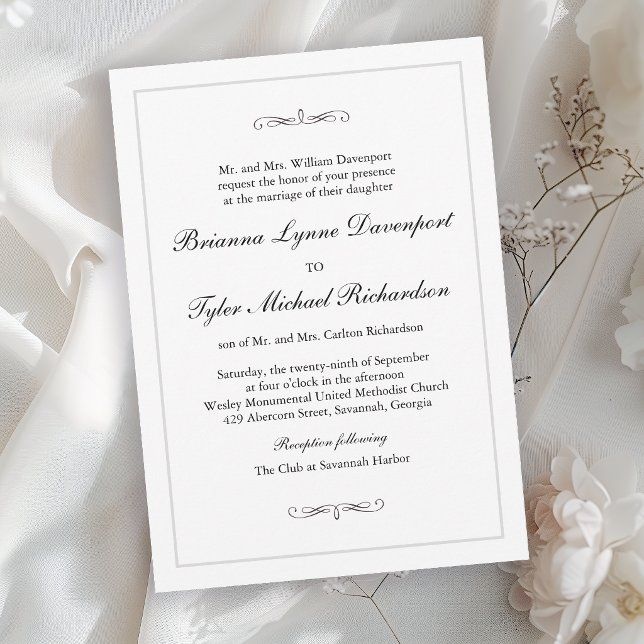 Classic Simple Elegance Wedding Invitation (Invitation may be ordered in both printed and instant download formats.)