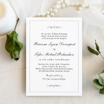 Classic Simple Elegance Wedding Invitation<br><div class="desc">A tasteful wedding invitation with classic simplicity, this design features a thin silver lined border surrounding your text and embellished with calligraphy flourishes. You can add, remove or adjust the placement of the text to suit your needs. The ever popular white background adds to the clean simplicity of this design....</div>