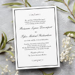 Classic Simple Elegance Wedding Invitation<br><div class="desc">A tasteful wedding invitation with classic simplicity, this design features a thin black lined border surrounding your text and embellished with calligraphy flourishes. You can add, remove or adjust the placement of the text to suit your needs. The ever popular white background adds to the clean simplicity of this design....</div>