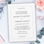 Classic Simple Elegance Wedding Invitation<br><div class="desc">A tasteful wedding invitation with classic simplicity, this design features a thin silver lined border surrounding your text and embellished with calligraphy flourishes. You can add, remove or adjust the placement of the text to suit your needs. The ever popular white background adds to the clean simplicity of this design....</div>