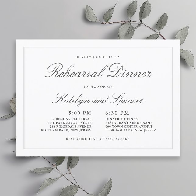 Classic Simple Elegance Wedding Rehearsal Dinner Invitation (Available in both printed and digital download formats.)