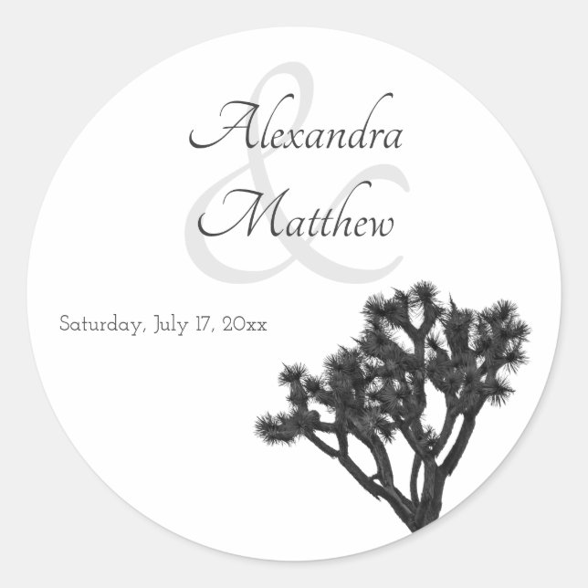 Classic Simple Elegant B&W Joshua tree Silhouette Classic Round Sticker (Front)
