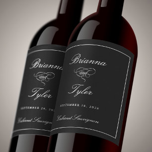 Classic Simple Elegant Black Formal Wedding Wine Label