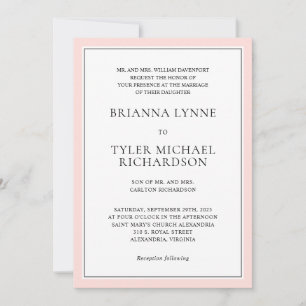 Classic Simple Elegant Blush Pink Edging Wedding Invitation