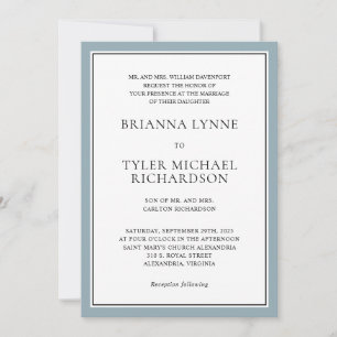 Classic Simple Elegant Dusty Blue Edging Wedding Invitation