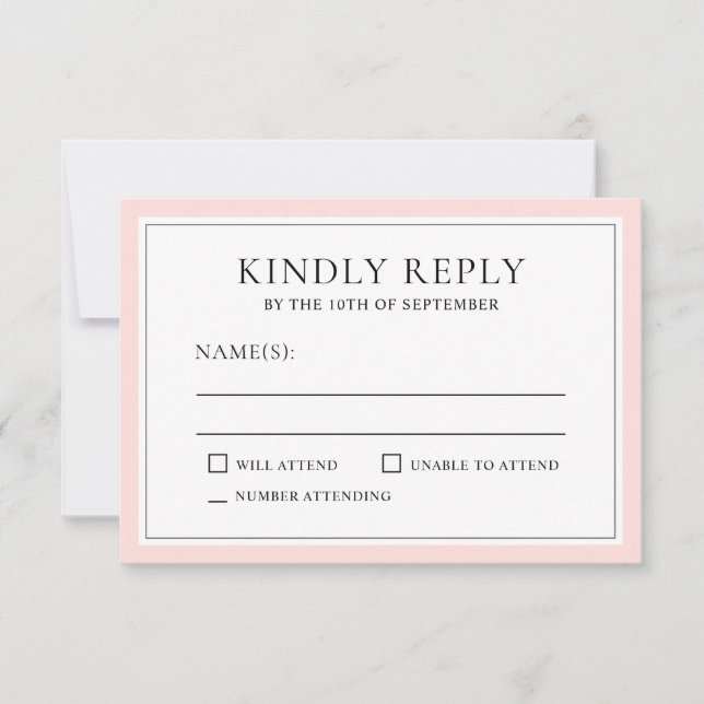 Classic Simple Elegant RSVP Blush Pink Edging Card (Front)