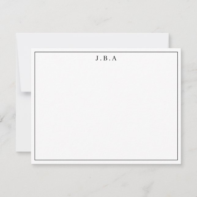 Classic Simple Formal Black 3 Monogram Border Line Card (Front)