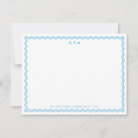 Classic Simple Formal Blue 3 Monogram Wave Border