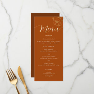 Classic Simple Gold Peony Rust Brown Fall Wedding Menu