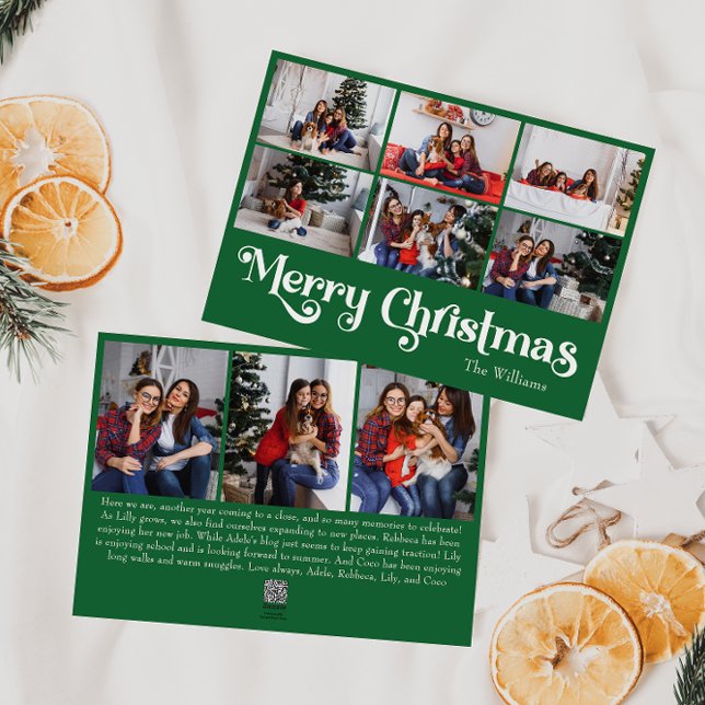 Classic Simple Green Merry Christmas Nine Photo Holiday Card (Creator Uploaded)