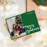 Classic Simple Green Merry Christmas One Photo Holiday Card<br><div class="desc">Celebrate the season with this unique, classic simple green Merry Christmas one photo holiday card featuring a touch of vintage charm. The minimalist design showcases an elegant green colour palette, evoking the cosy spirit of winter. Its modern and fun appeal, paired with the traditional wording, creates a perfect balance between...</div>