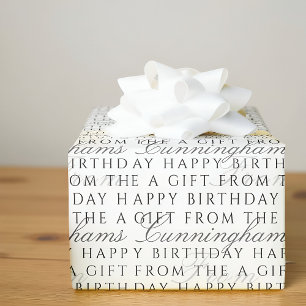 Classic Simple Happy Birthday Family Name Wrapping Paper