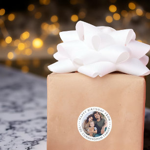 Classic Simple Happy Birthday Family Photo Round Sticker