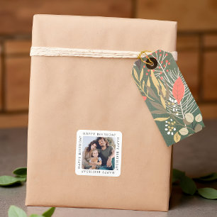 Classic Simple Happy Birthday Family Photo Square Sticker