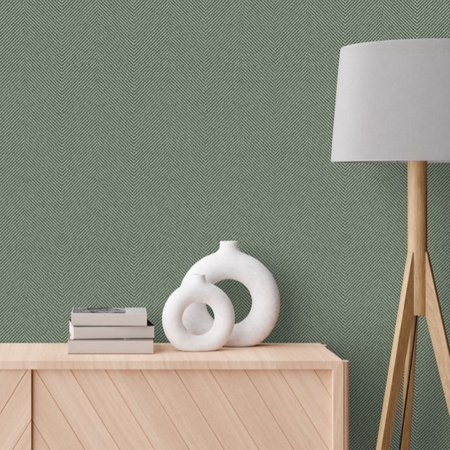 Classic simple herringbone tweed effect sage green wallpaper (Creator Uploaded)