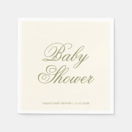 Classic Simple Ivory Sage Green Baby Shower Party Napkin