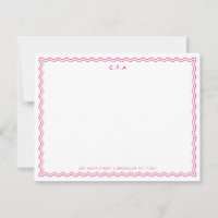 Classic Simple Magenta Pink 3 Monogram Wave Border