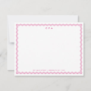 Classic Simple Magenta Pink 3 Monogram Wave Border Card