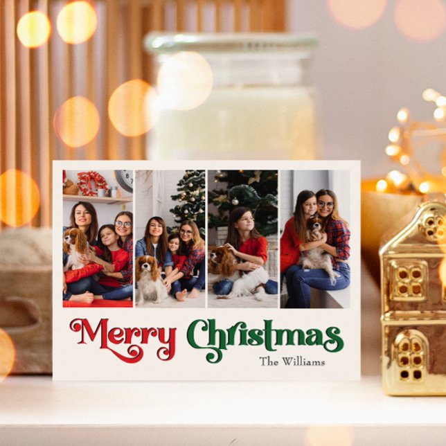 Classic Simple Merry Christmas Four Photo Holiday Card (Creator Uploaded)