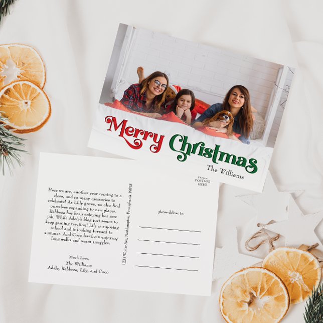 Classic Simple Merry Christmas Full Photo Holiday Postcard (Creator Uploaded)