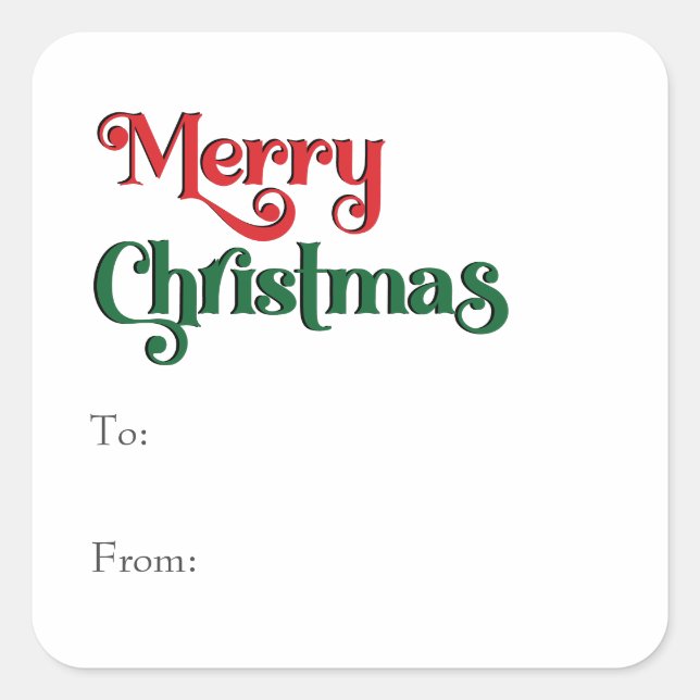 Classic Simple Merry Christmas To From Square Sticker (Front)