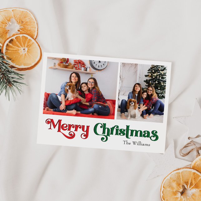 Classic Simple Merry Christmas Two Photo Holiday Postcard (Creator Uploaded)