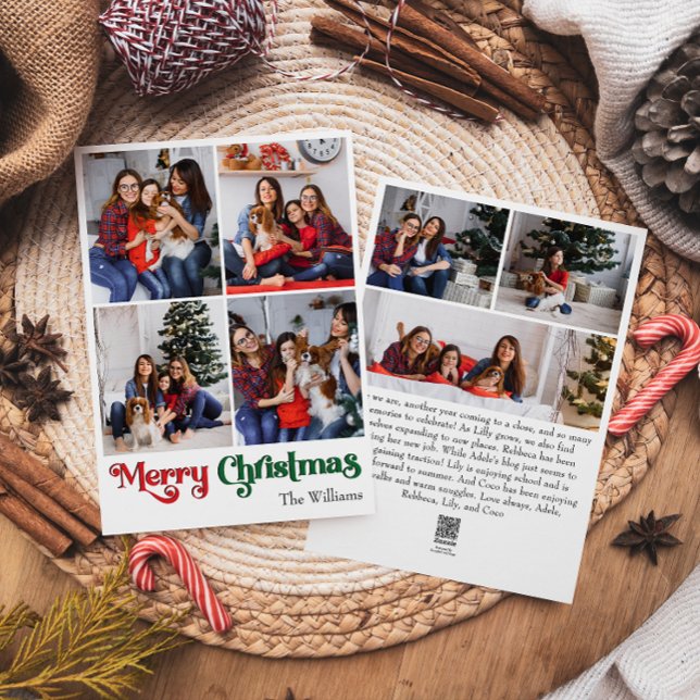 Classic Simple Merry Christmas Vertical 7 Photo Holiday Card (Creator Uploaded)