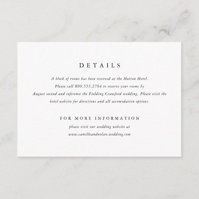 Classic Simple Minimal Elegant Type Wedding Enclosure Card (Front)