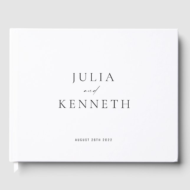 Classic Simple Minimalist Black and White Wedding Guest Book (Front)