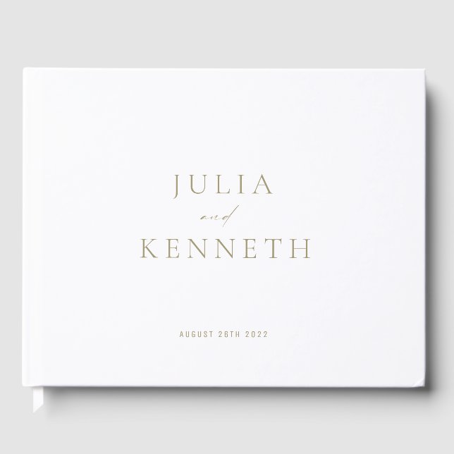 Classic Simple Minimalist Gold and White Wedding Guest Book (Front)