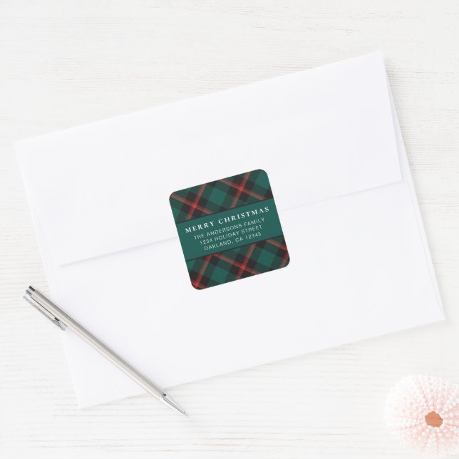 Classic Simple Minimalist Green Merry Christmas  Square Sticker (Envelope)