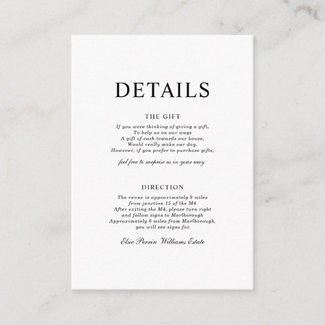 Classic simple minimalist Reception Enclosure Card (Front)