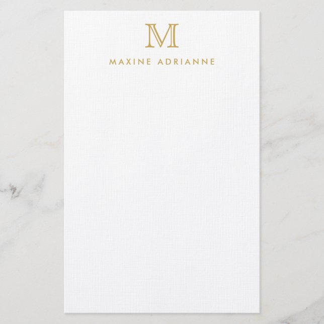 Classic Simple Modern Faux Gold Monogram Initial Stationery (Front)