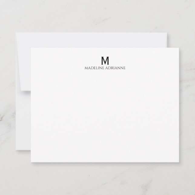 Classic Simple Modern Monogram Initial Note Card (Front)