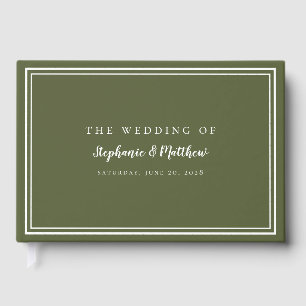 Classic Simple Modern Wedding Olive Green & White Guest Book