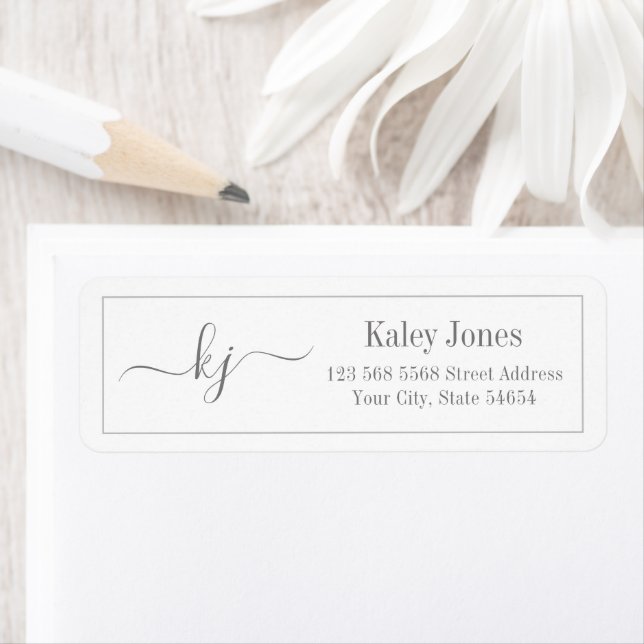 Classic Simple Monogram Light Gray Address Label (Insitu)
