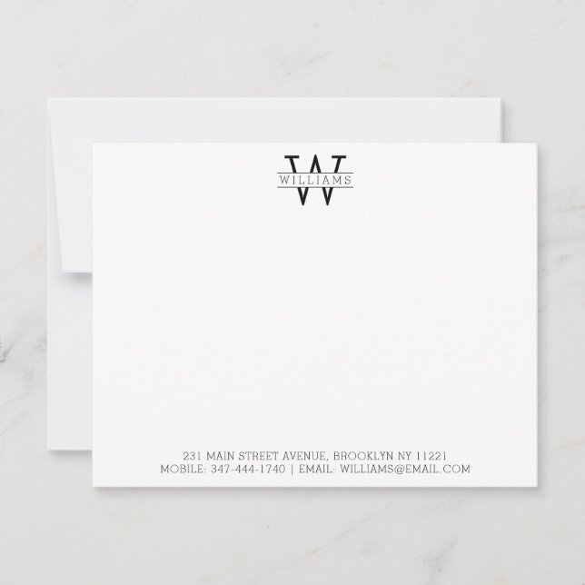 Classic Simple Monogram Name Address Professional Card (Front)