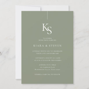 Classic Simple Monogram   Sage Green Wedding Invitation