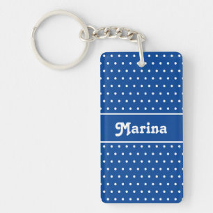 Classic Simple Name Polka Dot Navy Blue and White Key Ring