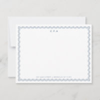 Classic Simple Navy Blue 3 Monogram Wave Border