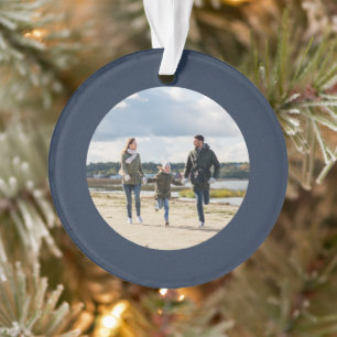 Classic simple navy herringbone personalised photo ornament