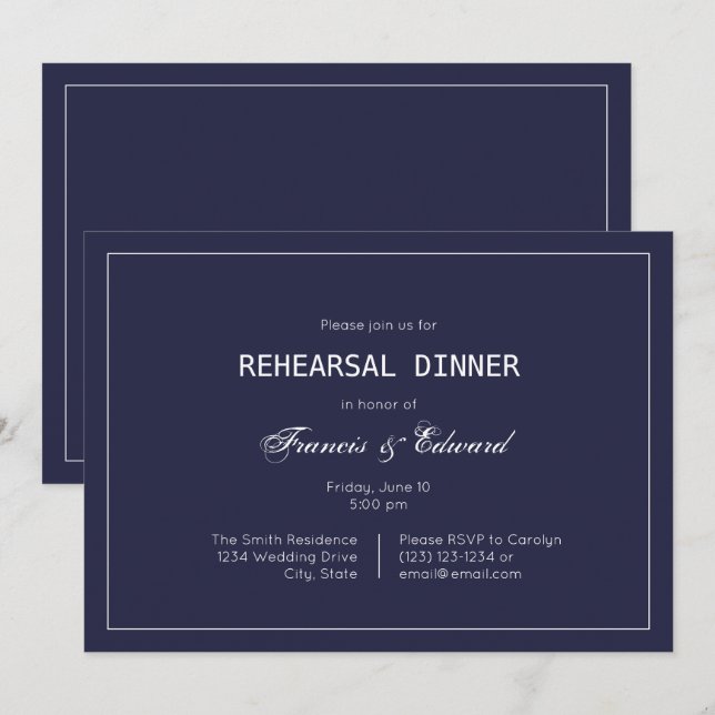Classic Simple Navy Rehearsal Dinner Invitations (Front/Back)