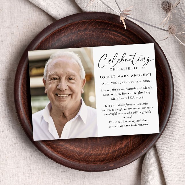 Classic Simple Photo Celebration of Life Memorial Invitation (Creator Uploaded)