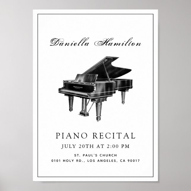 Classic Simple Piano White Recital Poster (Front)