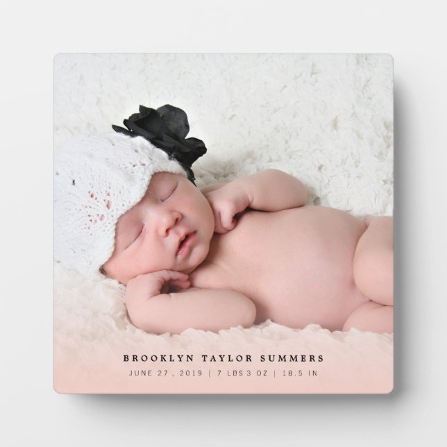 Classic Simple Pink Gradient New Baby Girl Photo Plaque (Front)
