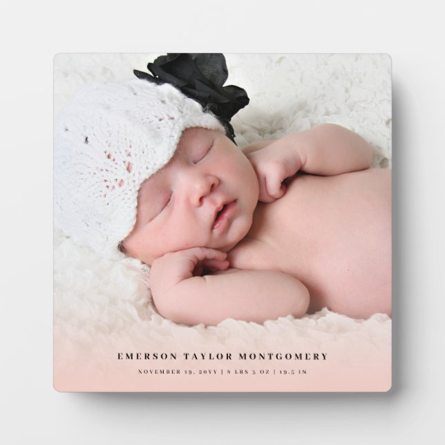 Classic Simple Pink Gradient New Baby Girl Photo Plaque (Front)