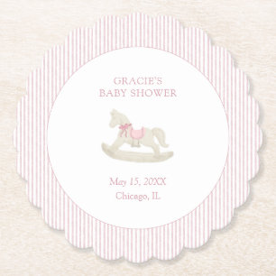 Classic Simple Pink Rocking Horse Girl Baby Shower Paper Coaster