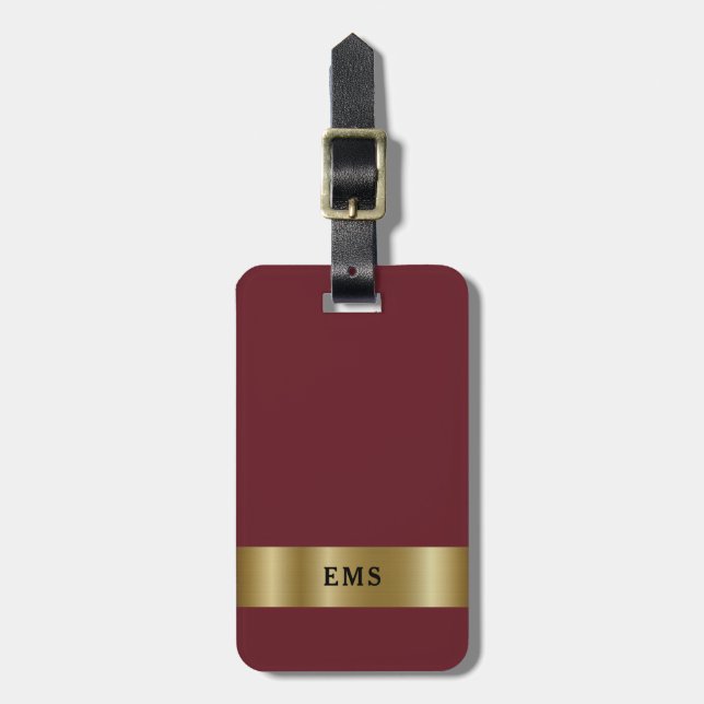 Classic Simple Red and Gold Monogram Luggage Tag (Front Vertical)