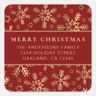 Classic Simple Red Gold Christmas Snowflakes Square Sticker